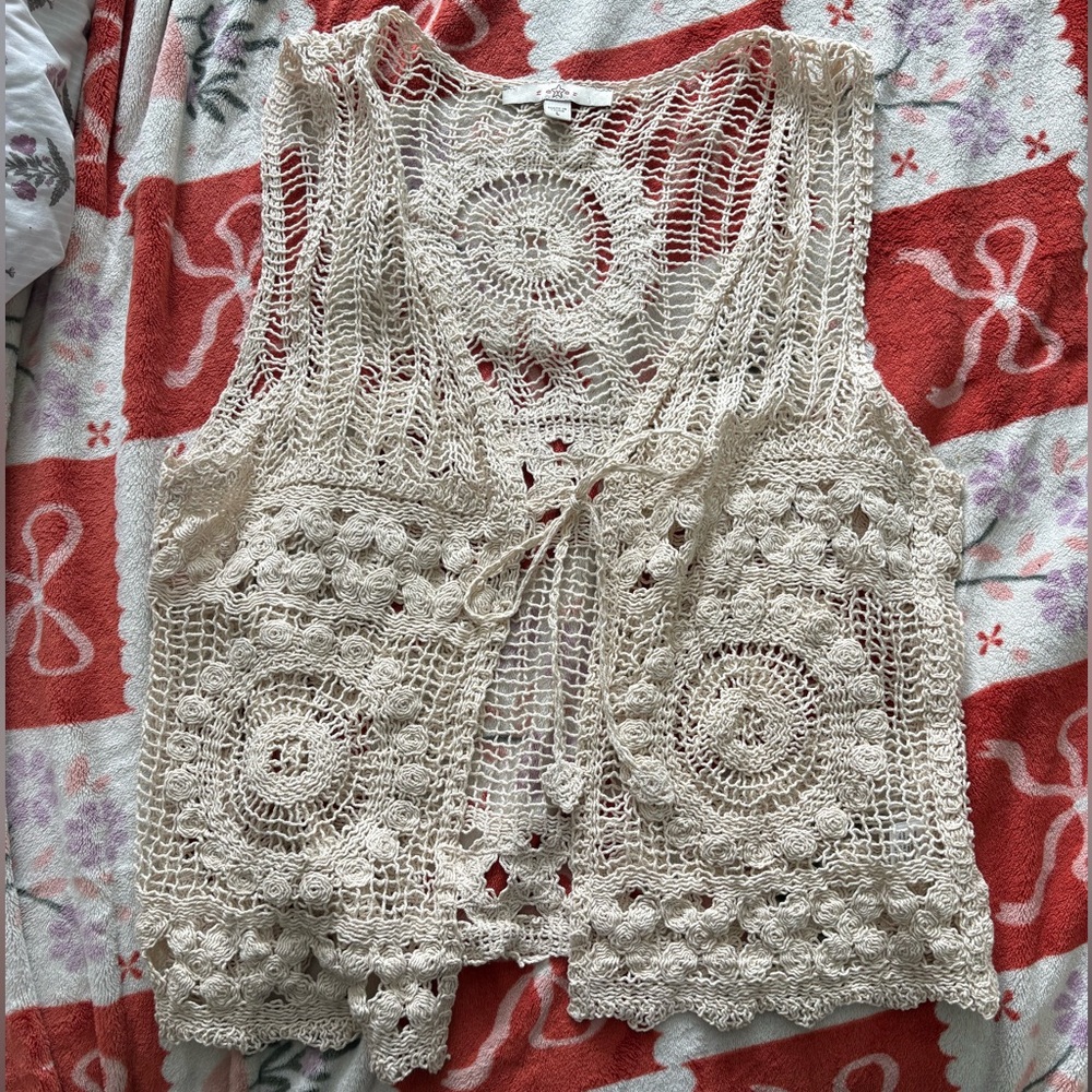 Fever Crochet Tie-Front Tank Top - Cream